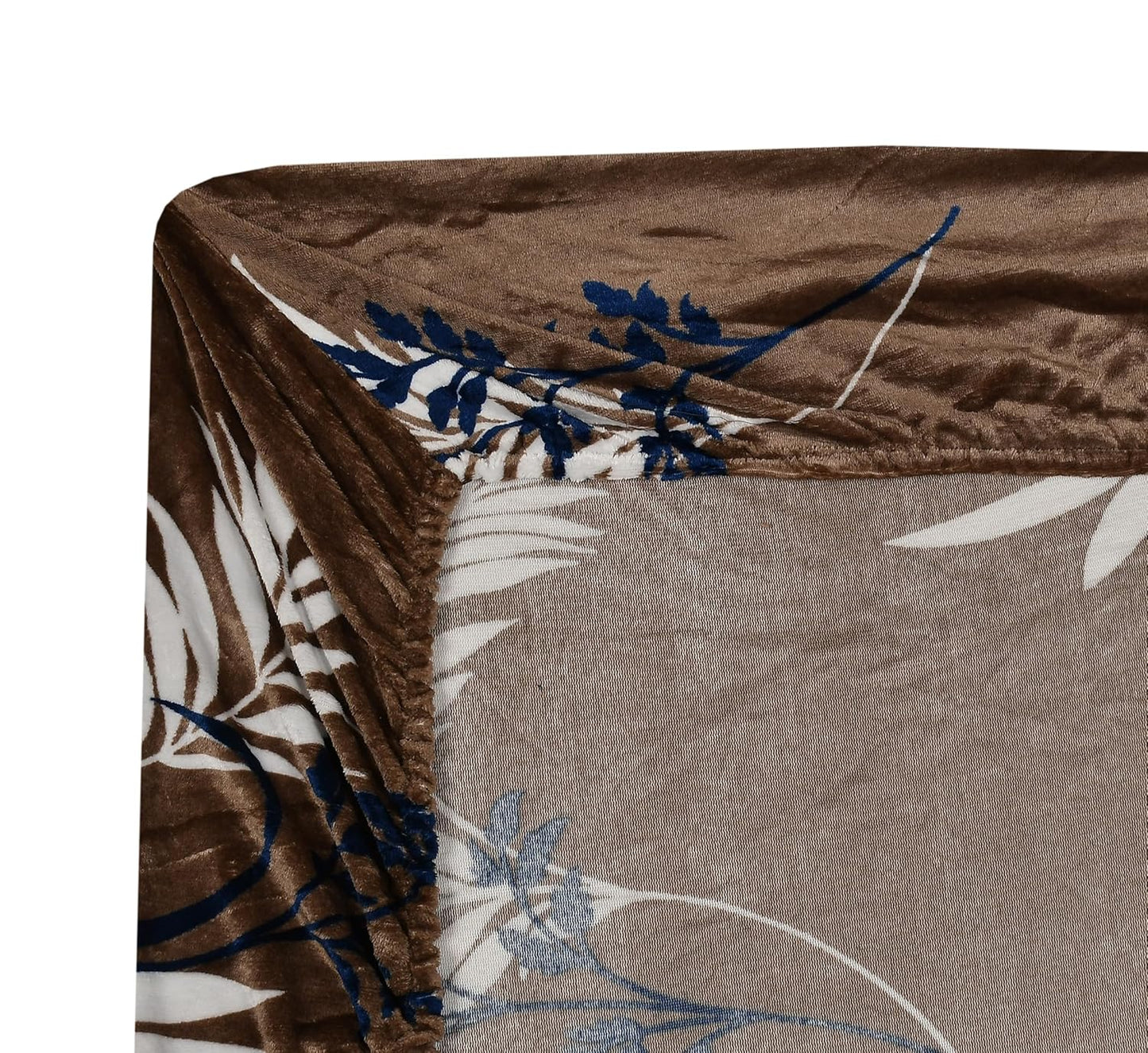 Cozy Queen Multi colour Floral Printed Velvet Winter Fitted Bedsheet - King Size (184x199x20cm)