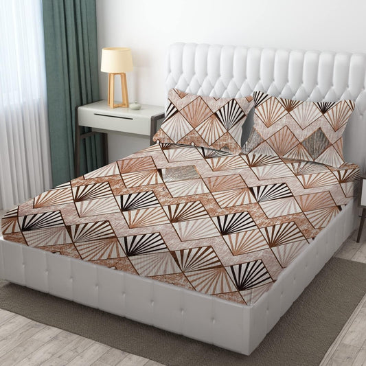 Cozy Queen Multi colour Triangles Velvet Winter Fitted Bedsheet - King Size (184x199x20cm)