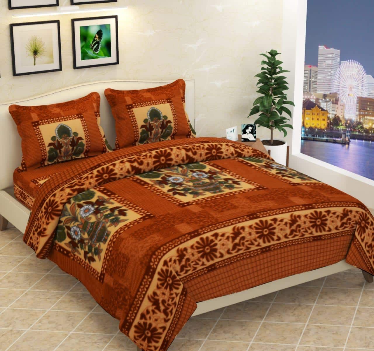 Cozy Queen Brown Floral Printed Fleece Winter Flat Bedsheet - King Size (229x254cm)