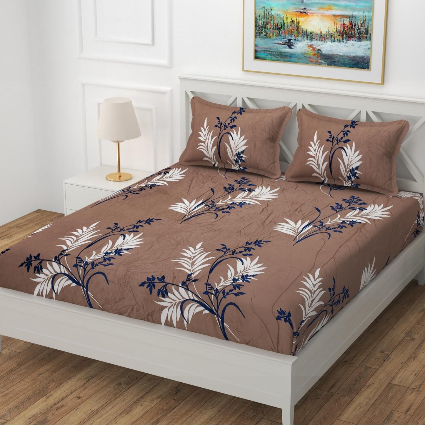 Cozy Queen Multi colour Floral Printed Velvet Winter Fitted Bedsheet - King Size (184x199x20cm)