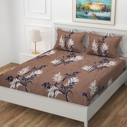 Cozy Queen Multi colour Floral Printed Velvet Winter Fitted Bedsheet - King Size (184x199x20cm)