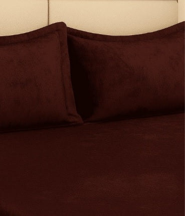 Cozy Queen Rich Chocolate Velvet Solid Winter Fitted Bedsheet - King Size (184x199x20cm)