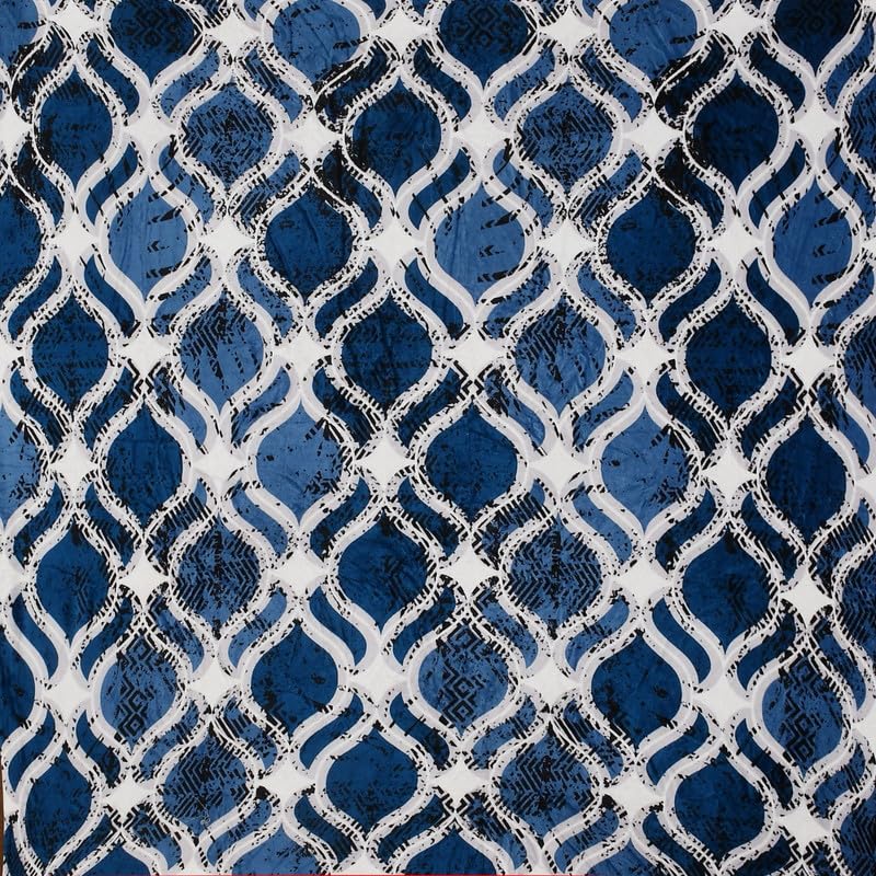 Cozy Queen Blue Geometric Printed Velvet Winter Fitted Bedsheet - King Size (184x199x20cm)