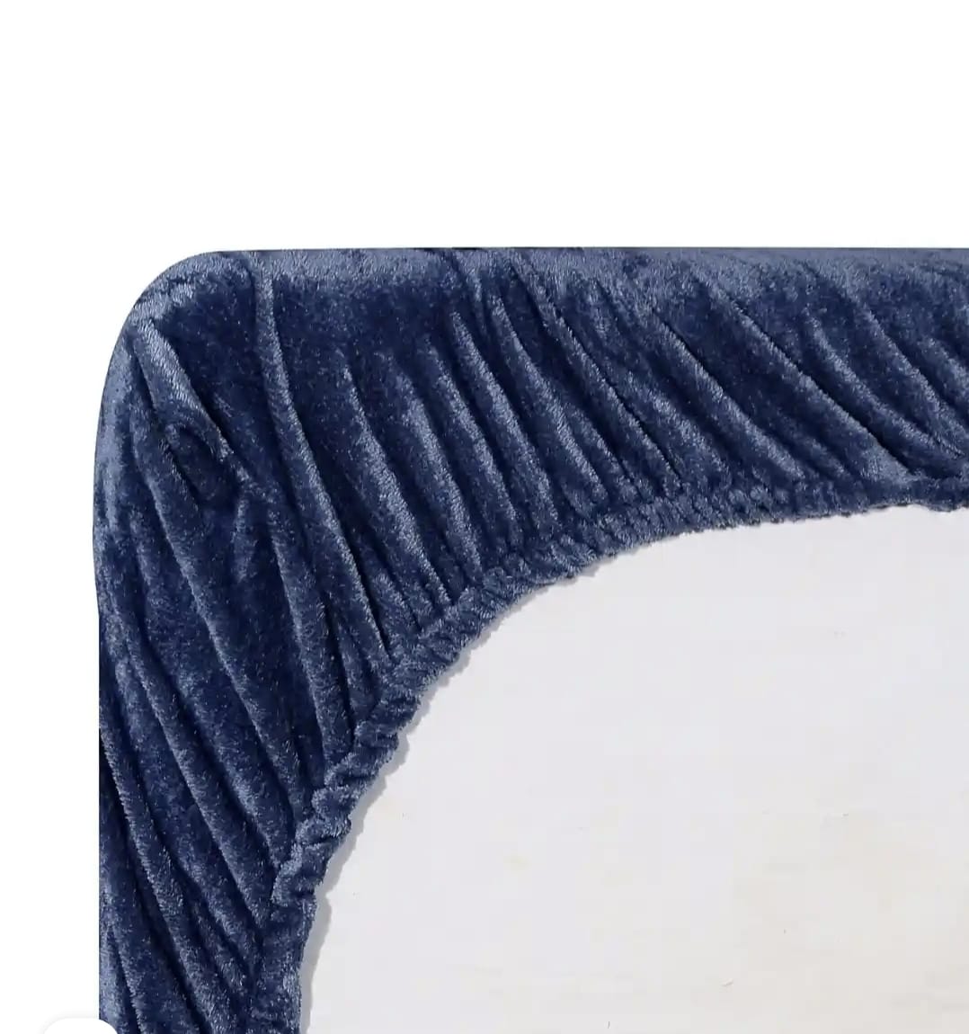 Cozy Queen Midnight Blue Velvet Solid Winter Fitted Bedsheet - King Size (184x199x20cm)