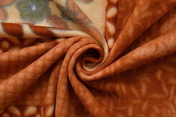 Cozy Queen Brown Floral Printed Fleece Winter Flat Bedsheet - King Size (229x254cm)