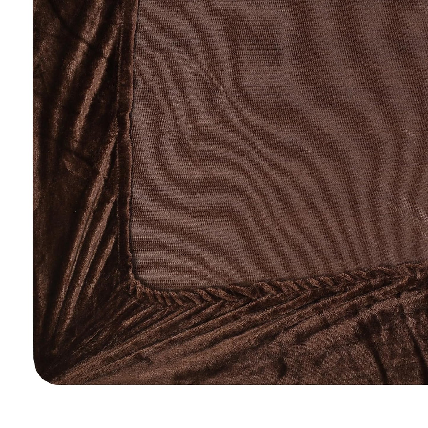 Cozy Queen Rich Chocolate Velvet Solid Winter Fitted Bedsheet - King Size (184x199x20cm)